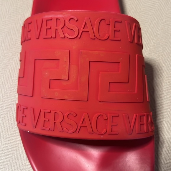 Versace Greca Print Red Slides Flip Flops Size 42 - Picture 8 of 9